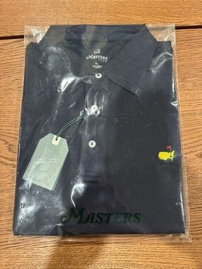 Masters Men's Navy Polo with Yellow Green Logo